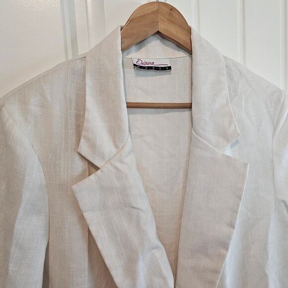 Vintage Blazer Women Size 16 White 80s Fitted Glam Rock Preppy Going Out Neutral - Picture 3 of 10